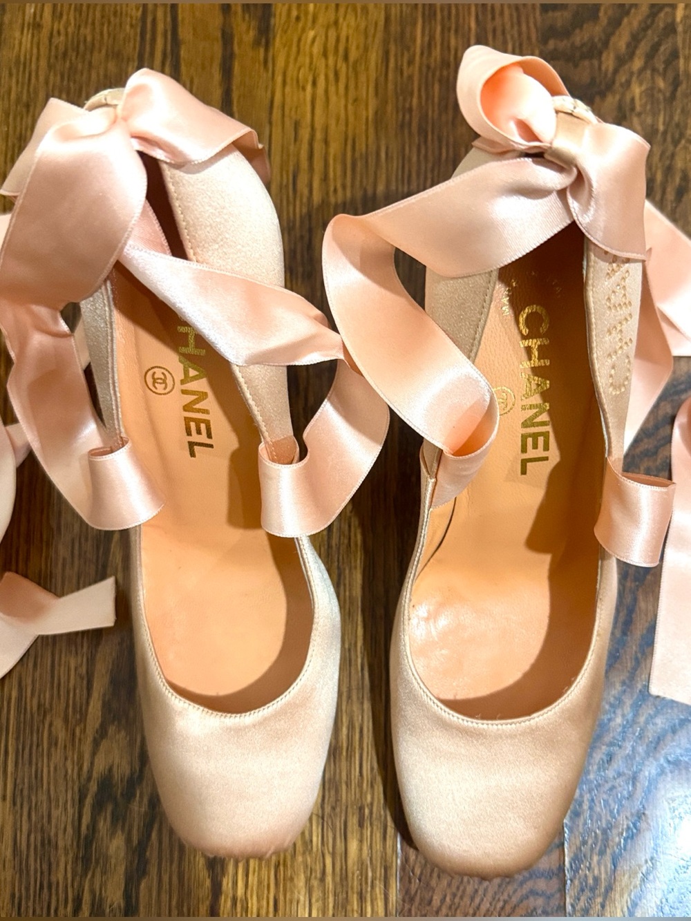 CHANEL/Blush/Pink Satin Ribbon/4” Ballet Heels/US Size 6.5/Worn Once! VINTAGE!!